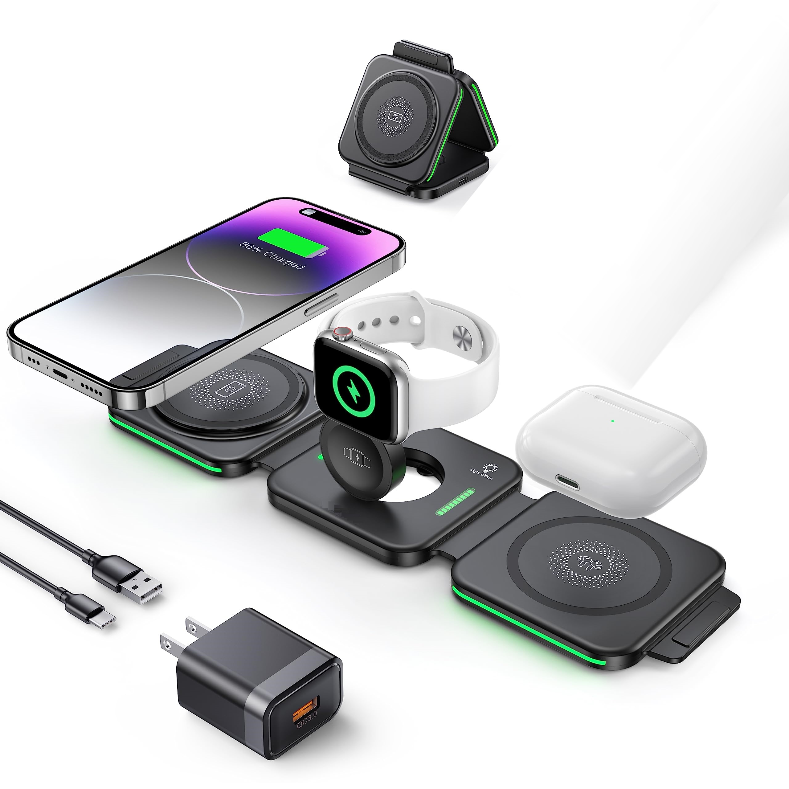 Foldable 15W Wireless Charging Station Magnetic 3 In 1 Qi Portable Wireless Charger Foldable 15W Wireless Charging Station Magnetic 3 In 1 Qi Portable Wireless Charger